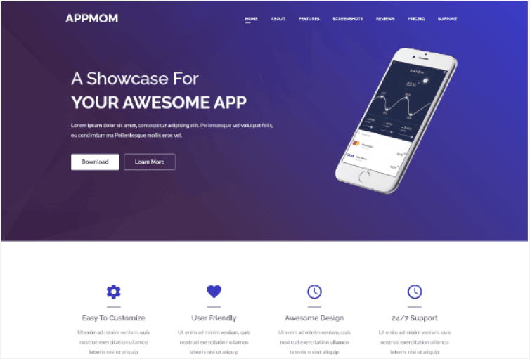Appmom – App Landing Page HTML Template 