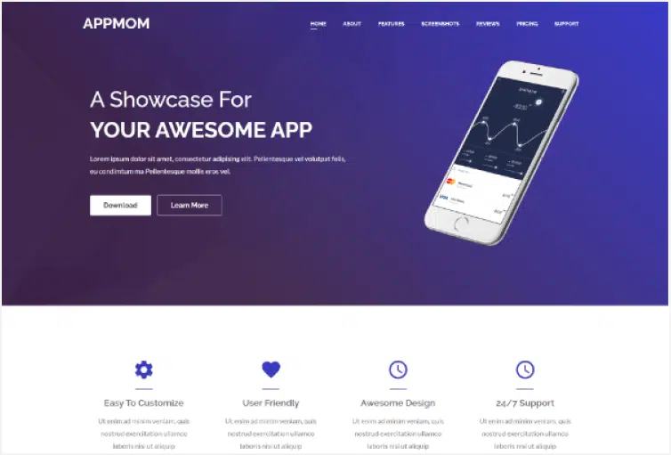 Appmom – App Landing Page HTML Template 