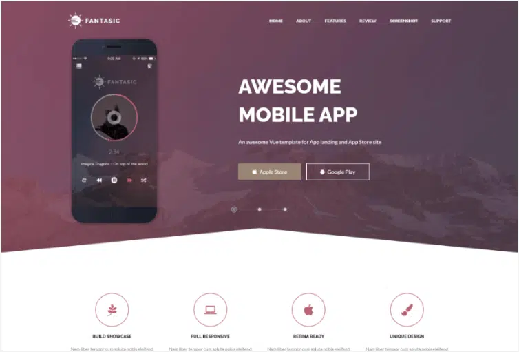 VueJS Landing page template based on Bootstrap Vue - Fantasic 