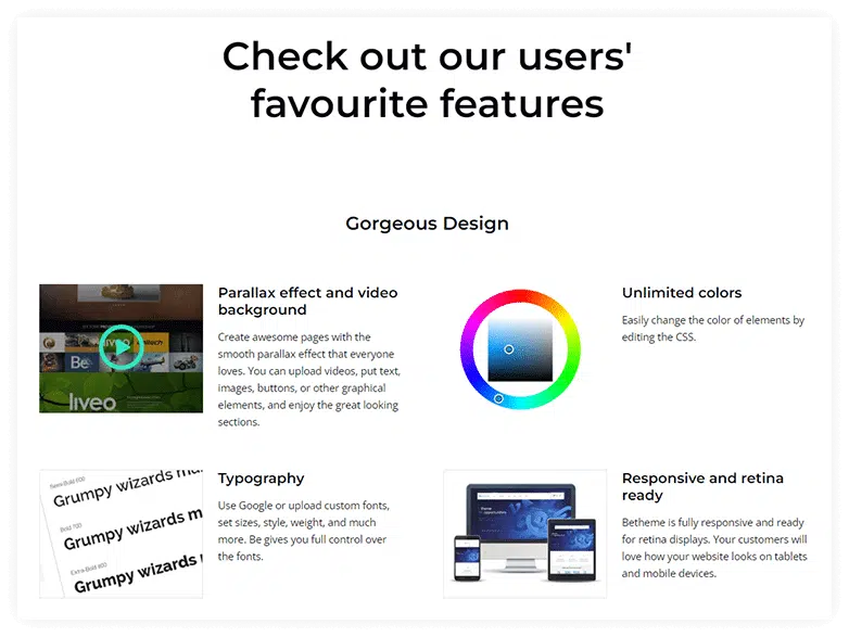 Feature List of BeTheme HTML Template