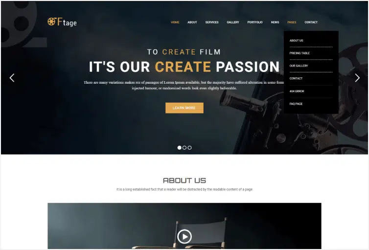 Ftage - Film Studio Movie Production HTML Bootstrap 4 Template