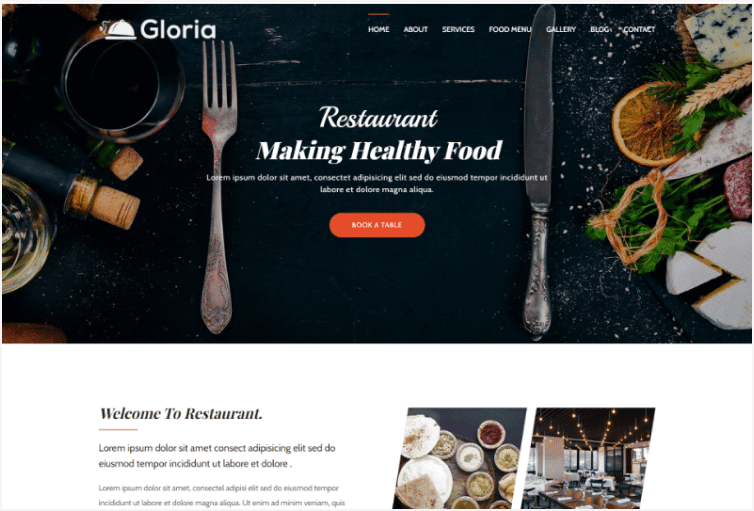 Gloria- Restaurant Landing Page Bootstrap 4 Template
