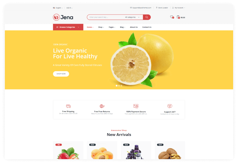 Jena - Organic Food Store Website Template Using Bootstrap 5