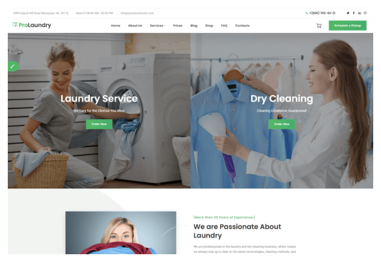 Laundry, Dry Cleaning Services WordPress Theme