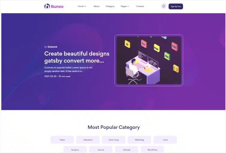 Bunzo React Blog Gatsby Template