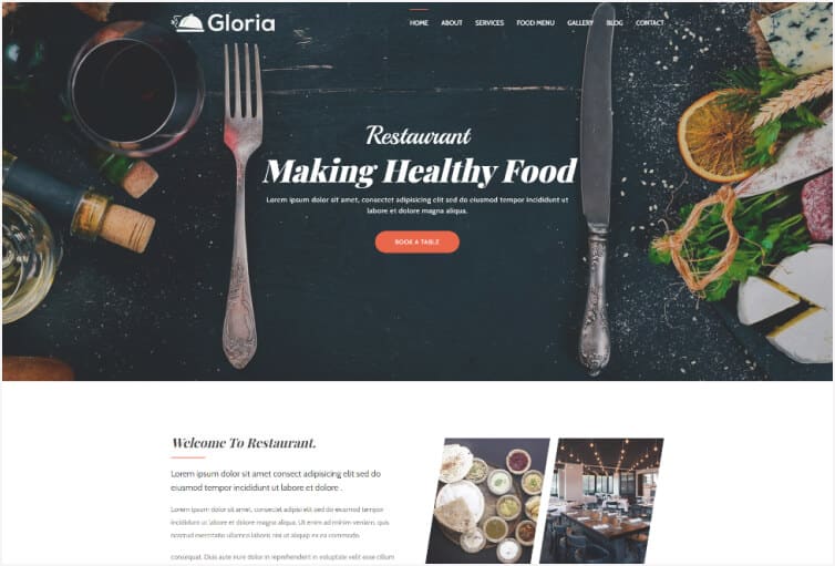 Gloria – Restaurant Landing Page Bootstrap 4 Template
