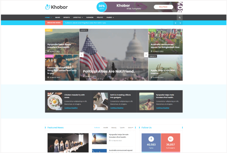 Khobor Magazine & Newspaper HTML Template