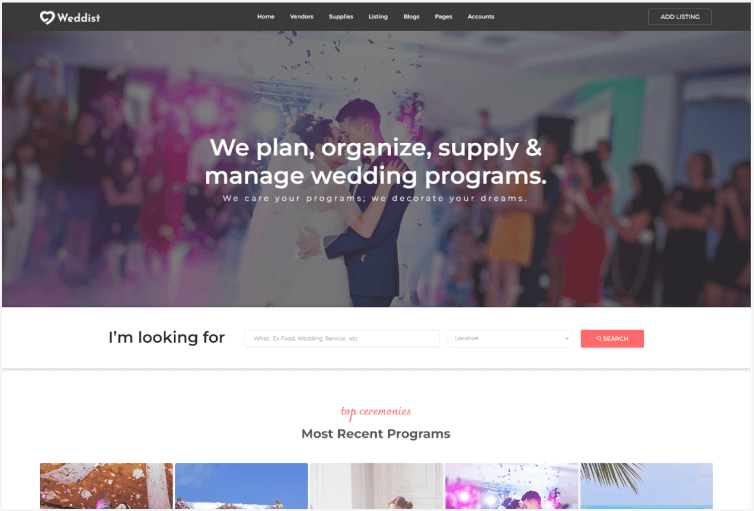 Weddist Wedding Directory Listing Bootstrap Template