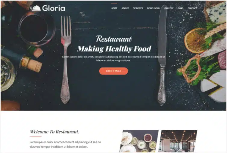 Gloria – Restaurant Landing Page Bootstrap 4 Template