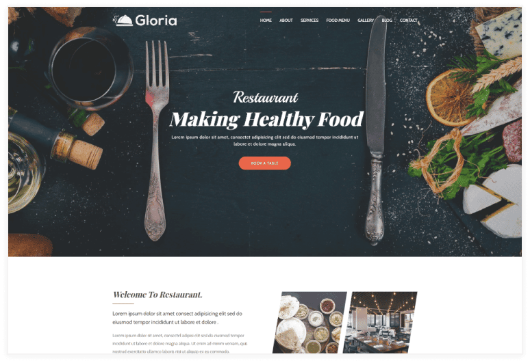 Gloria – Restaurant Landing Page Bootstrap 4 Template