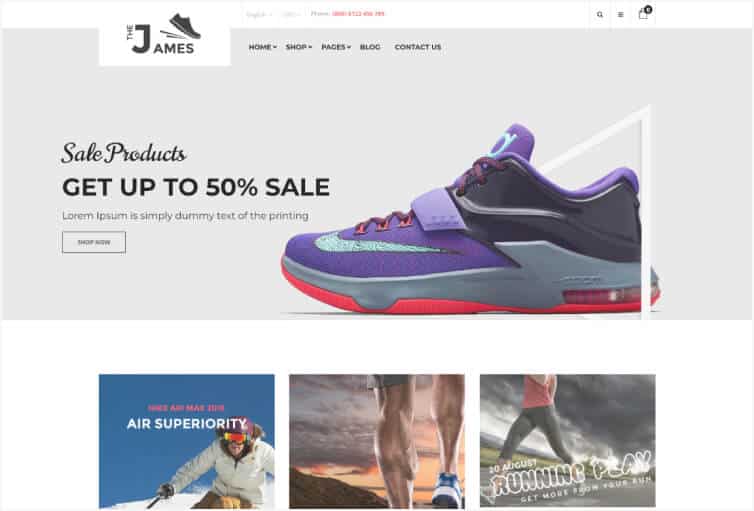 James - Responsive Shoes Shopify Theme - Sectioned