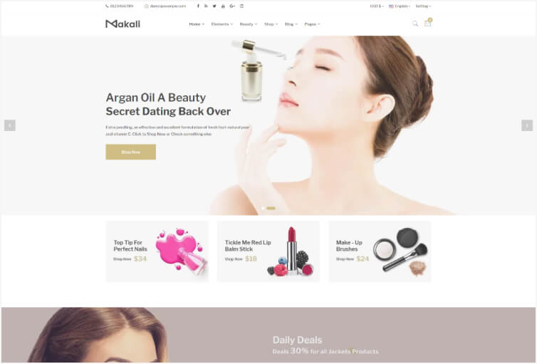 Makali – Cosmetics and Beauty eCommerce Bootstrap4 Template