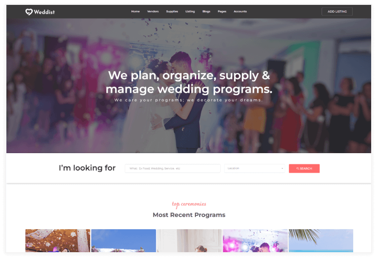 Weddist – Wedding Directory Listing Bootstrap Template