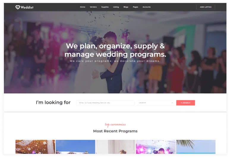 Weddist – Wedding Directory Listing Bootstrap Template