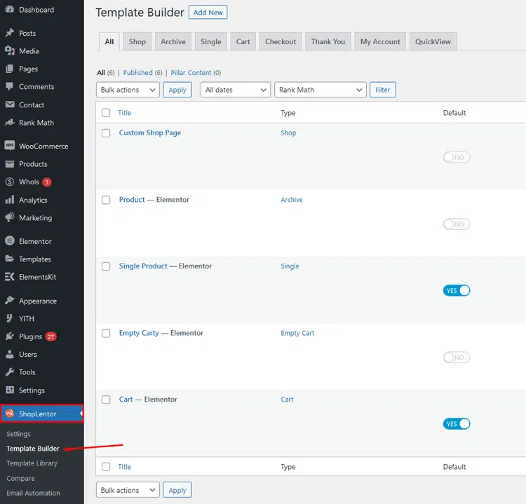 Go to Template Builder