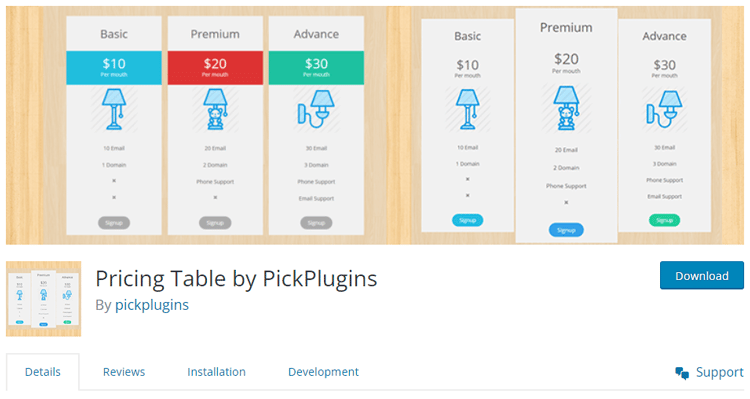 Pricing Table by PickPlugins