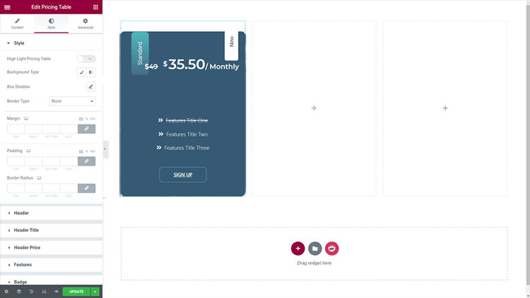customize the Pricing Table Style