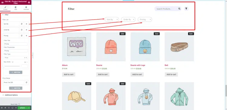 Horizontal Product Filter