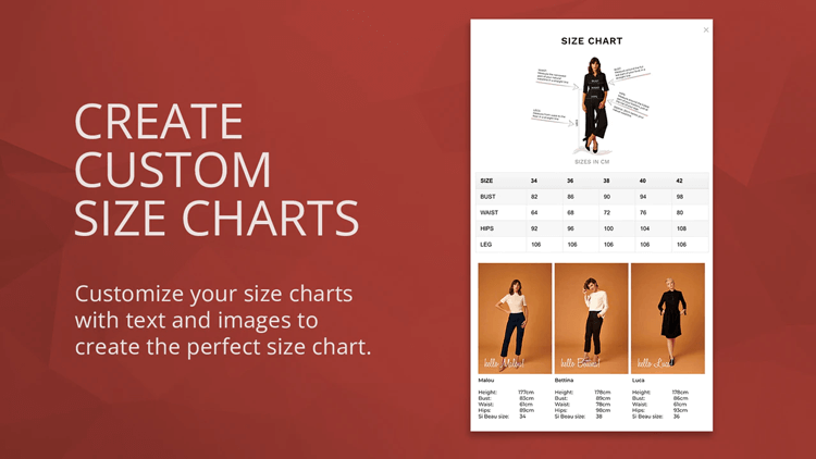 BF Size Charts Size Guides Shopify Size Chart App