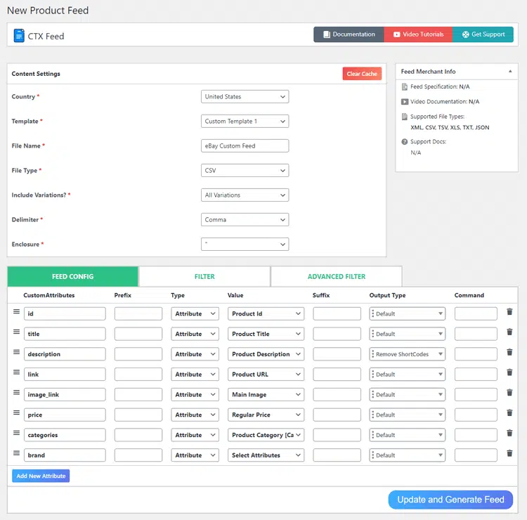 product feed creation window