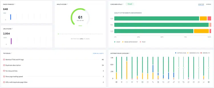 results of website audit by se ranking