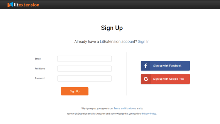 Sign up for a new account on LitExtension