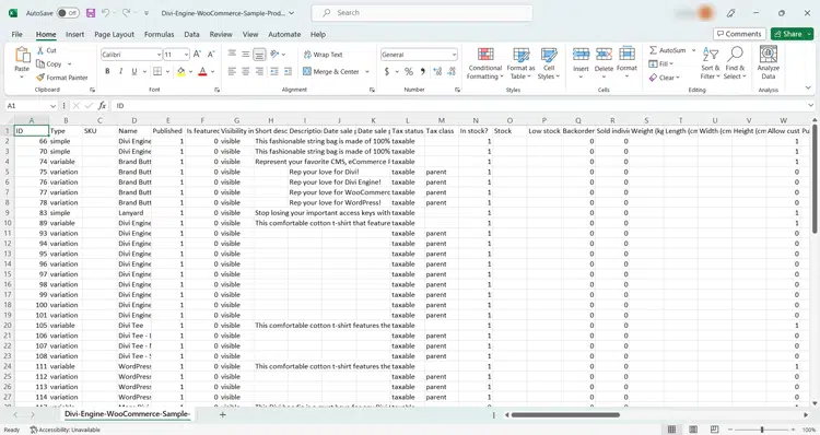 properly-formated CSV file to import products to WooCommerce