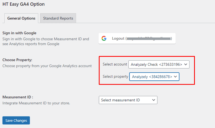 Select Account and Property