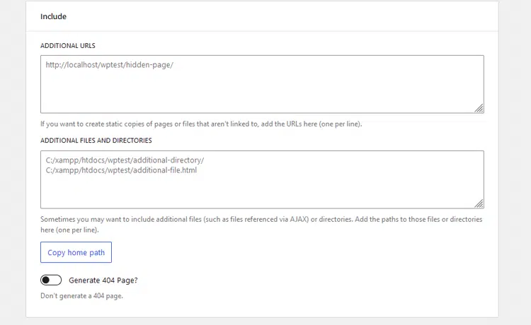 Configuring Include Settings