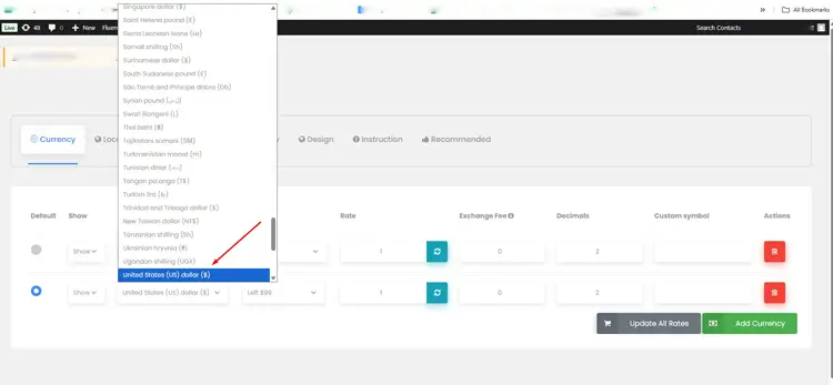 Multi currency setting> Add Currency
