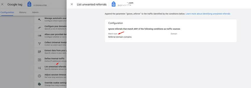 Select domain from the list of Unwanted Referrals