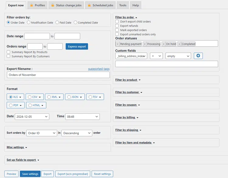Advanced Order Export For WooCommerce Dashboard