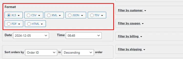 You can select the file format