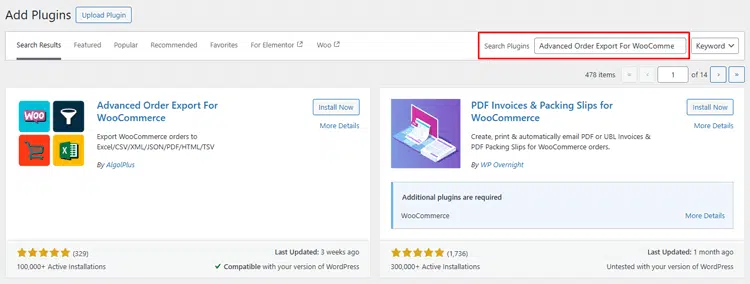 Search for Advanced Order Export For WooCommerce