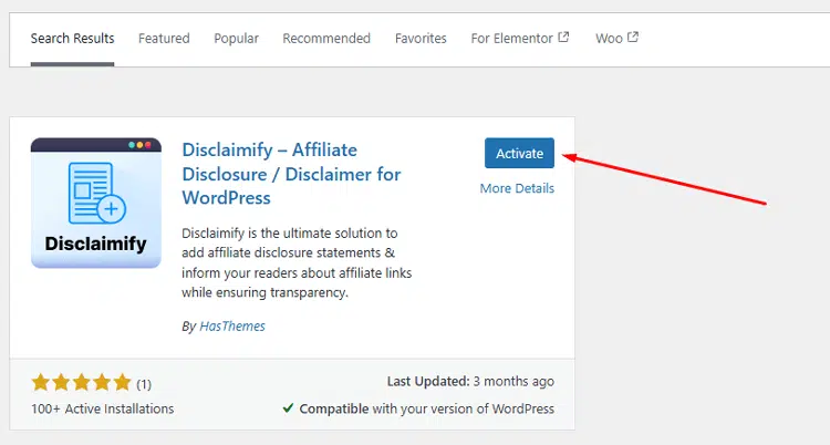 Click Activate Button to Enable the Plugin