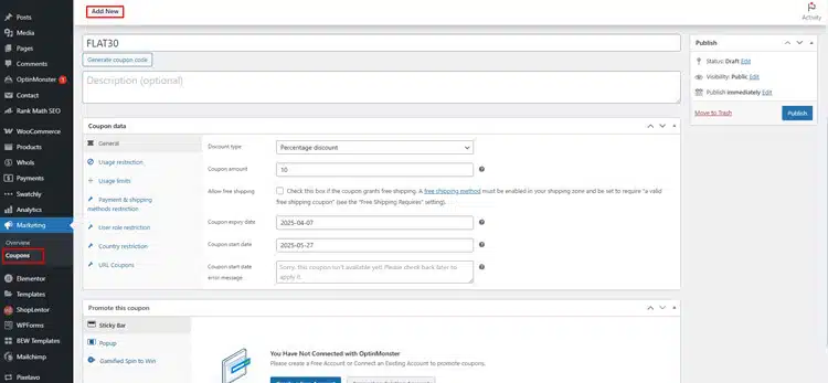 Configure Advance Coupon