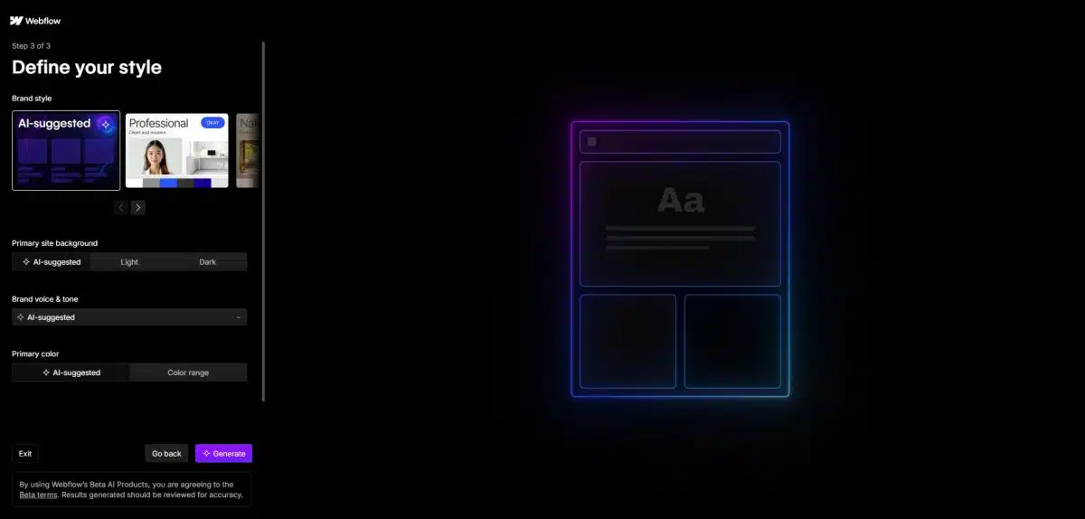 Define Styles and Click Generate