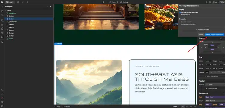 Click publish to make your site live.