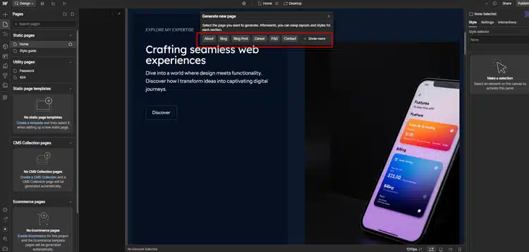 Select your desigre page, you want to create