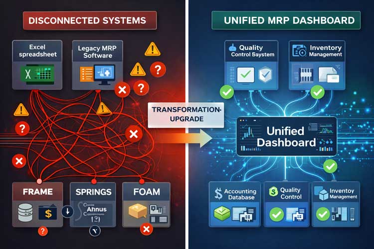 Disconnected System vs Unified MRP Dashboard