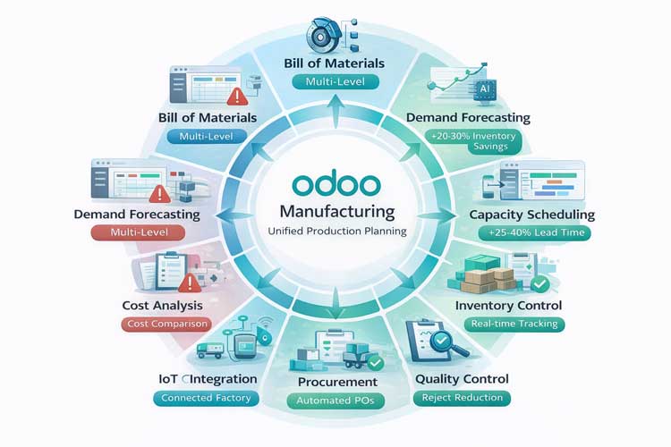 Odoo Manufacturing MRP 
capabilities. 