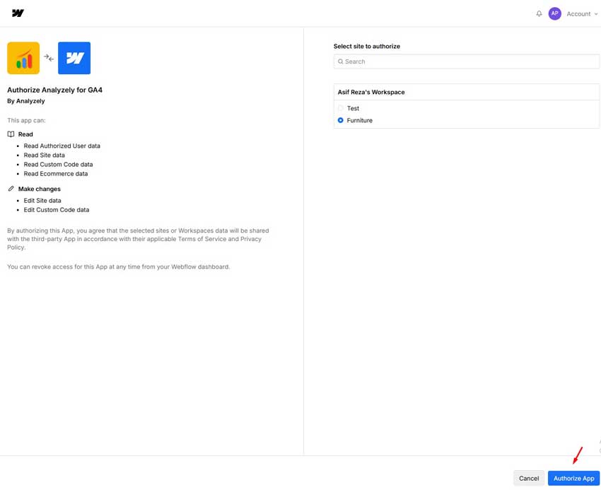 Click on Authorized App