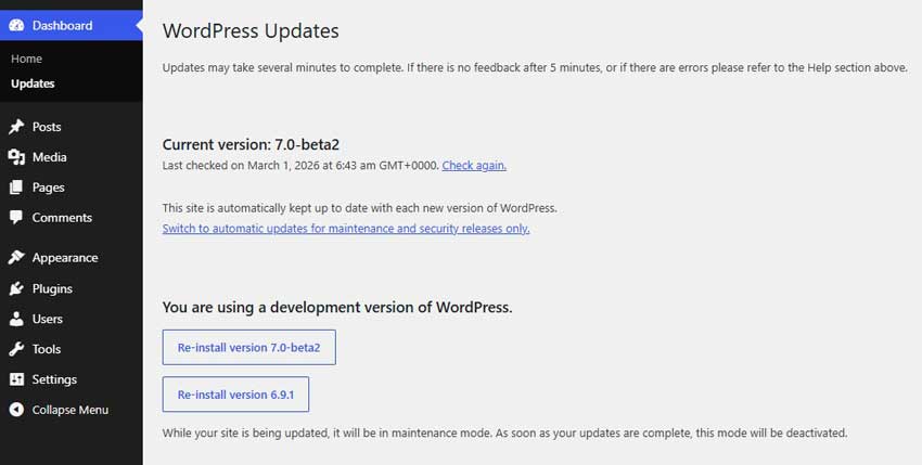 WordPress 7.0 Beta2