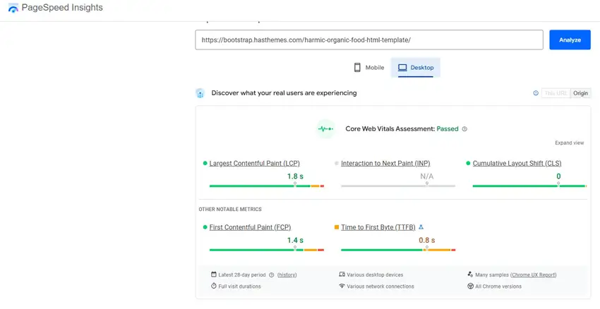 Google PageSpeed Insights Core Web Vital Score