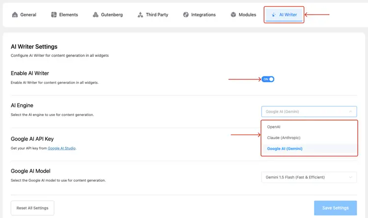 Enable AI Writer in HT Mega