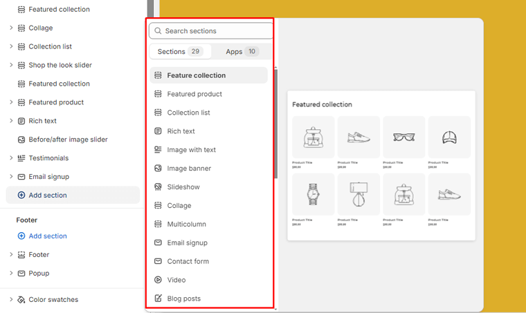 Select the type of section