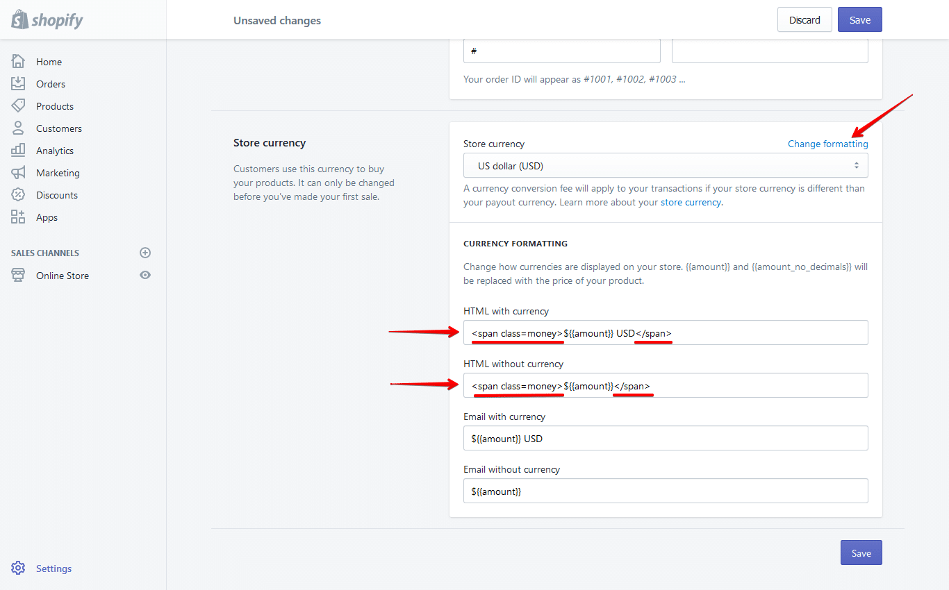 shopify currency settings