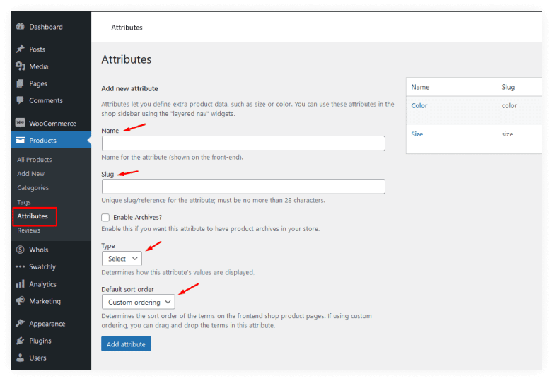 Change the Dropdown Options for Various Attributes