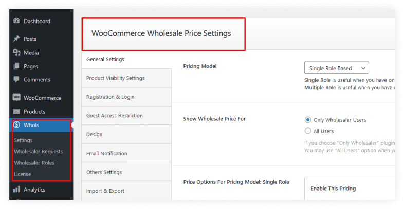 Navigate to the Settings of the Whols Menu from WordPress Dashboard