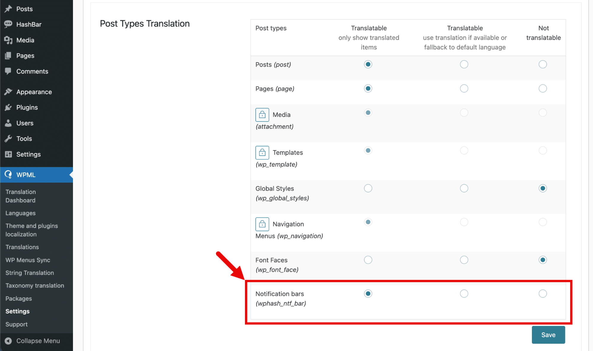 Check “Notification Bars (wphash_ntf_bar)